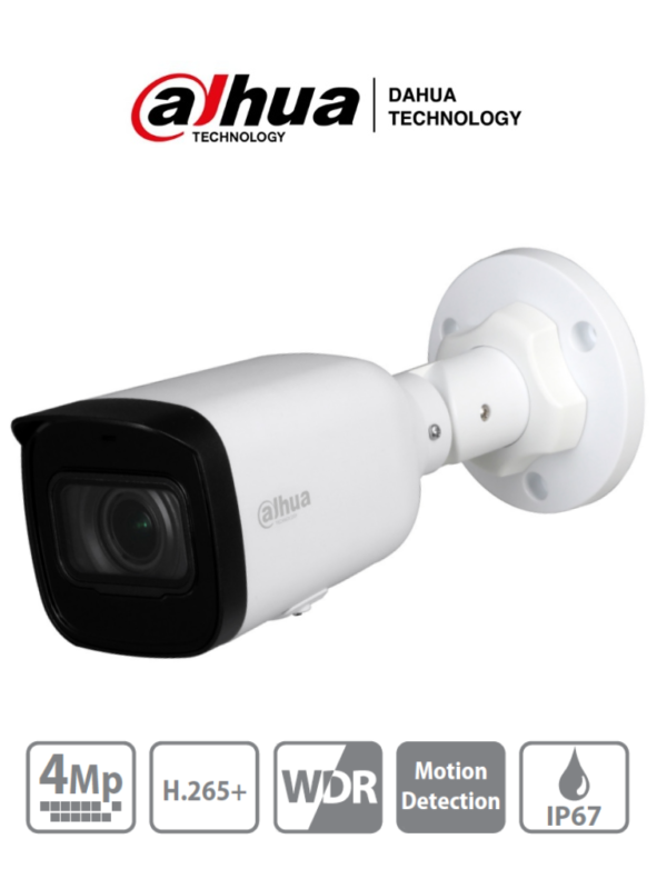 DAHUA IPC-HFW1431T1-ZS-S4 - Camara IP Bullet de 4 Megapixeles/ Lente Motorizado de 2.8 a 12mm/ H.265/ IR de 50 Metros/ WDR Real, 3D DNR/ Ranura para MicroSD/ IP67/ PoE #MCI2Q125