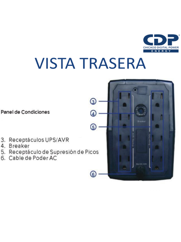 CDP R-UPR508 - UPS Interactivo de 500 VA y 250W, con 8 terminales de salida (4 con respaldo), auto reseteo, incluye batería de 12V 4.5AH, y es libre de mantenimiento. #2025CDP #MCI2Q125 - Image 2