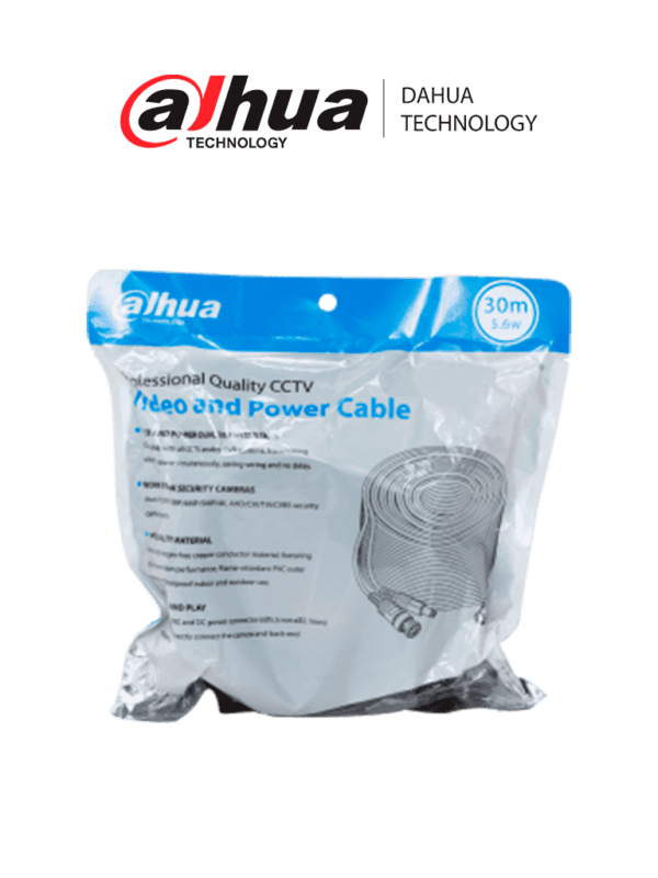 DAHUA DH-PFM942I-30-5 - Cable de 30 Metros Armado para Video y Energía/ Para Camaras Hasta 4k/ con Conectores BNC y de Energía/ Uso Exterior e Interior/ Cobre de Alta Pureza/ Soporta: AHD/CVI/TVI/CVBS/ #MCI2Q125
