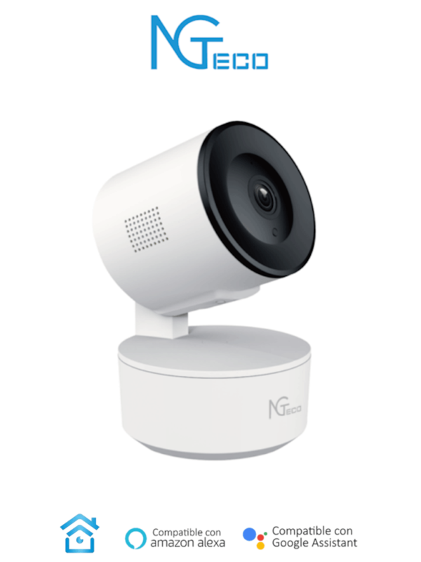 NGTECO NGC2301 - Cámara PT WiFi / 1080p / Distancia IR 5 metros / Detección de movimiento / Movimiento 355° horizontal, 80° vertical / Almacenamiento Local y en la Nube / Control Remoto / Audio Bi-direccional / Funciona con Alexa #NG