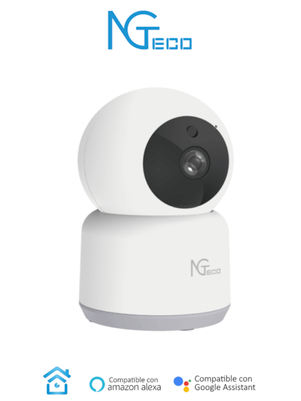 NGTECO NGC2401 - Cámara PT WiFi / 1080p / Lente 3.6mm / Visión panorámica e inclinación / Visión Nocturna / Almacenamiento Local y en la Nube / Control Remoto / Audio Bi-direccional / Funciona con Alexa #NG