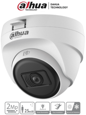 DAHUA HAC-T1A21N-U-28 - Cámara Domo de 2 Megapixeles/ Lente 2.8 mm / 100 Grados de Apertura/ Smart ir 25 Mts/ Uso Interior/ CVI/TVI/AHD/CBVS/ #MCI2Q125 #DAHQ1M