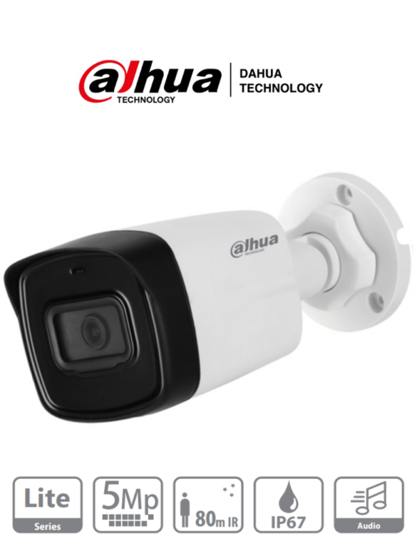 DAHUA HAC-HFW1500TL-A-28 - Camara Bullet de 5 Megapixeles/ Microfono Integrado/ Lente de 2.8mm/ IR de 80 Mts/ IP67/ Starlight/ CVI/CVBS/AHD/TVI/ #MCI2Q125