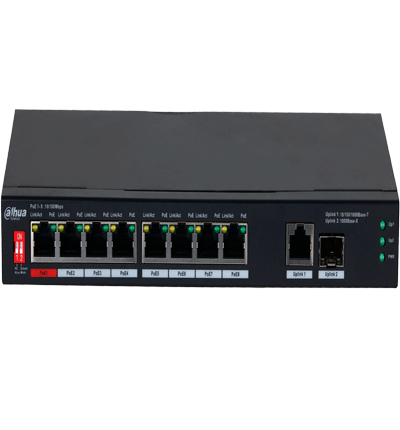 DAHUA PFS3110-8ET1GT1GF-96 -Switch PoE de 10 Puertos/ 8 Puertos Poe 10/100/ 1 Puerto SFP de 1000 Mbps/ 1 Puerto Uplink de 10/100/1000/ 96 Watts Totales/ Alimentación hasta 250 Mts/ Soporta PoE Whatchdog/ Puerto Rojo soporta IEEE 802.3bt/ #SwitchD2 #MCI2Q - Image 2