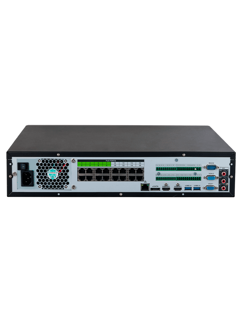 DAHUA DHI-NVR5832-16P-EI -NVR de 32 canales IP 4K con 16 puertos PoE y 8 puertos ePoE. Ofrece tecnología Acupick, detección y reconocimiento facial, SMD, 8 bahías para discos duros y admite RAID 0/1/5/6/10, con un ancho de banda de 384 Mbps. - Image 3