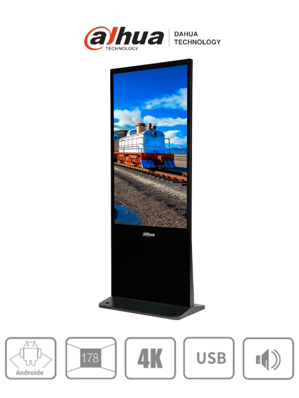 DAHUA LDV55-SAI400K - Pantalla de Publicidad Digital 55" 4K (Totem), montaje en piso. Brillo de 320 nits, diseño industrial con carcasa metálica y cristal templado de 3 mm. Ideal para entornos exigentes. #MCI2Q125