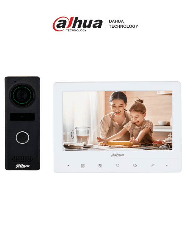 DAHUA KTA02M - Kit de videoportero analógico con frente de calle metálico y cámara de 1.3 MP, DWDR e IR automático. Incluye monitor TFT de 7", entrada y salida de audio, y soporte para botón de salida. Ideal para seguridad y comodidad/ #BuenFinDahua20