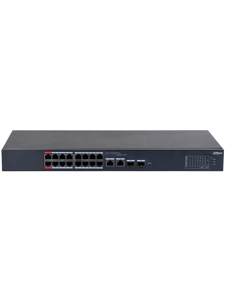 DAHUA CS4218-16ET-135 - Switch PoE de 18 Puertos/ 16 Puertos Poe 10/100/ 2 Puertos Uplink 10/100/1000 + 2 Puertos SFP/ 135 Watts Totales/ Administrable en la Nube por DoLynk Care/ PoE Hasta 250 Metros/ Carcasa Metalica/ Switching 7.2 Gbps #MCI2Q125 - Image 2
