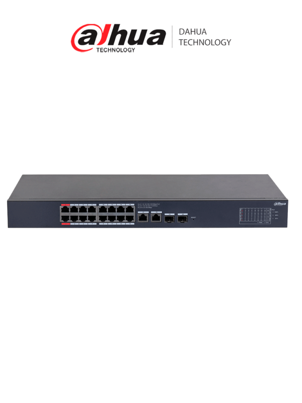 DAHUA DH-CS4220-16GT-190 Switch Poe de 16 Puertos Gigabit con PoE inteligente, puerto rojo de 90W, 190W totales, 2 puertos SFP, PoE Watchdog, switching de 40 Gbps y protección avanzada contra descargas. Plataforma DoLynk Care/ #LoNuevo #MCI1Q125