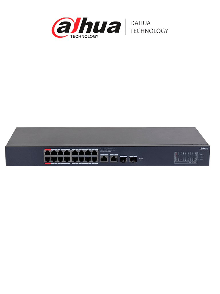 DAHUA DH-CS4220-16GT-190 Switch Poe de 16 Puertos Gigabit con PoE inteligente, puerto rojo de 90W, 190W totales, 2 puertos SFP, PoE Watchdog, switching de 40 Gbps y protección avanzada contra descargas. Plataforma DoLynk Care/ #LoNuevo #MCI1Q125