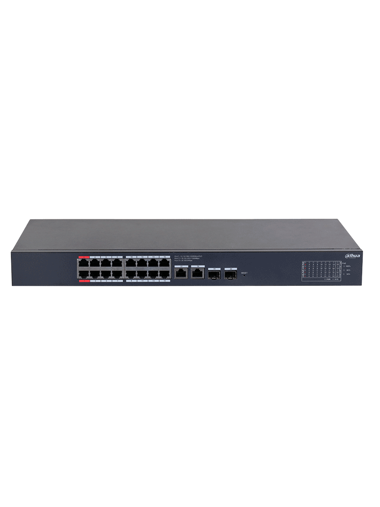DAHUA DH-CS4220-16GT-135 Switch Poe de 16 Puertos Gigabit/ Poe Inteligente/ Puerto Rojo de 90W/ 135 Watts Totales/ 2 Puertos SFP/Poe Watchdog/ Switching 40 Gbps/ Protección de Descargas/ Plataforma DoLynk Care #MCI1Q125 - Image 2