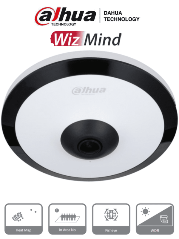 DAHUA IPC-EW5541N-AS - Cámara IP FishEye de 5 Megapíxeles/ WinzMind/ IR de 10 Mts/ H.265+/ PoE/ WDR Real/ Micrófono Integrado/ Heat Map/ Detección Inteligente/ Ranura para MicroSD/ E&S de Alarma/ E&S de Audio/ 3D DNR, HLC, BLC/ Interior/ #CONGEFISHEYE #MC