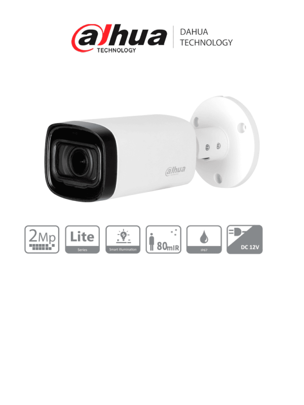 DAHUA HAC-HFW1200RN-Z-2712-S6 - Camara Bullet de 2 Megapixeles/ 1080p/ Lente Motorizado de 2.7 a 12 mm/ Super Adapt/ IR de 80 Metros/ Metalica/ IP67/ BLC/ HLC/ DWDR/ Soporta CVI/CVBS/AHD/TVI/ #LoNuevo #MCI2Q125