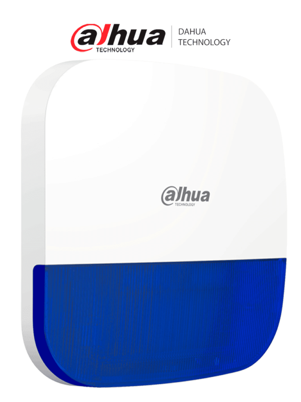DAHUA DHI-ARA13-W2 - Sirena Inalámbrica para Exterior con Estrobo Azul/ 110dB/ Múltiples sonidos de Alarma/ IP65/ Alarma de Batería Baja/ #AlarmasDahua #LoNuevo