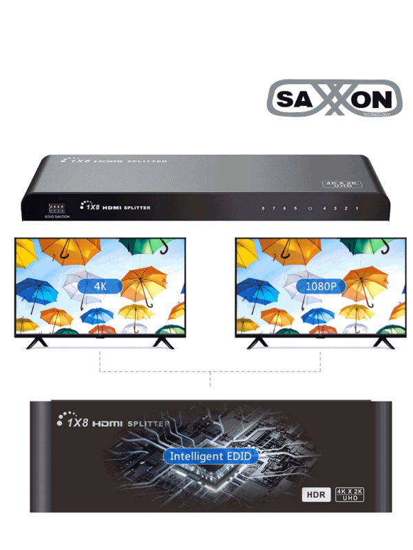 SAXXON LKV318HDR-V2.0 - Divisor de Video HDMI de 1 Entrada y 8 Salidas/ Soporta Resolución Ultra HD 4K&2K @30 Hz/ Distancia de 10 Metros en Entrada y Salida/ Switch EDID/ - Image 3