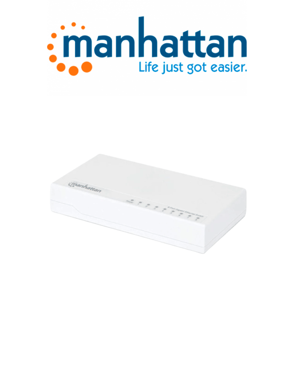 MANHATTAN 560702 Switch de Escritorio Gigabit Ethernet de 8 puertos De Plástico, Para escritorio, IEEE 802.3az (Ethernet de Eficiencia Energética)