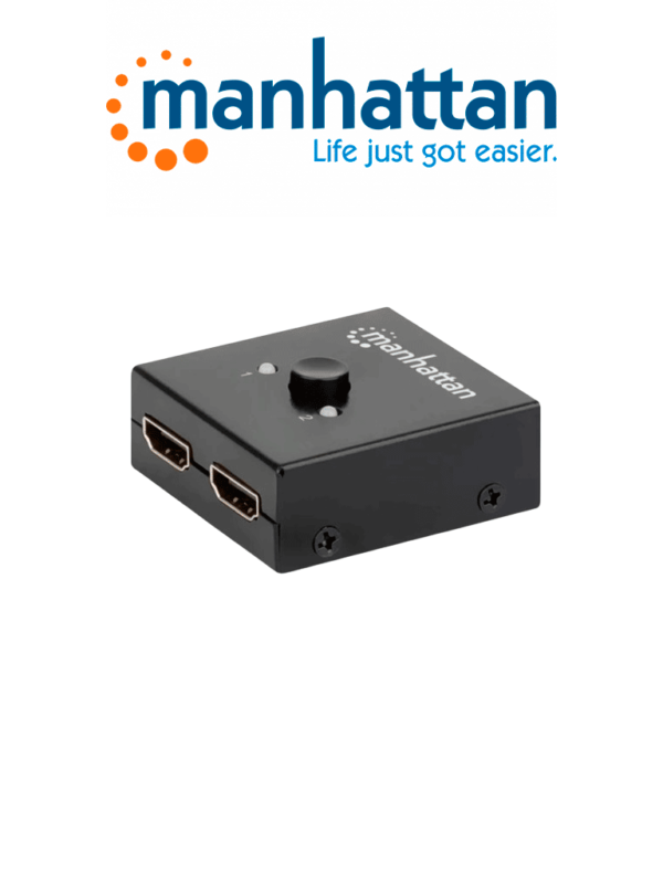 MANHATTAN 207850 - Switch bidireccional HDMI 4K de 2 puertos / Color negro / Selección manual / Pasivo / No requiere alimentación / (Sobre Pedido)