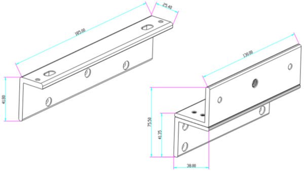 YLI MBK280NZL - Soporte de fijación ZL de aluminio para puerta con apertura interior / Compatible con cerradura magnética YM280N y YM280NLED - Image 3