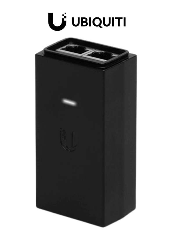 UBIQUITI POE-24-12W-G - Inyector PoE pasivo Gigabit para equipos Ubiquiti de 24 VDC, 0.5A y función de reinicio remoto.