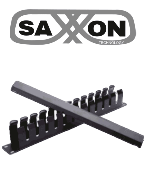 SAXXON SXORGNET24P - Organizador de cables horizontal con tapa para rack de19" / 1U / 24 posiciones / Color Negro / Tapa y Base Metálica