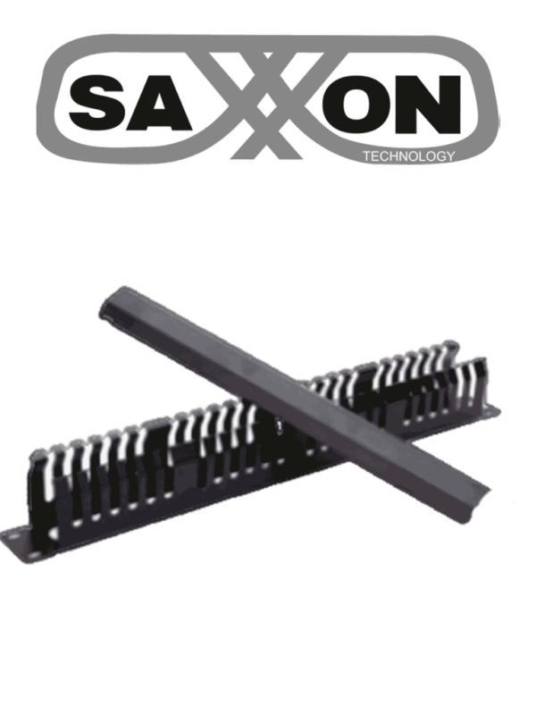 SAXXON SXORGNET48P- Organizador de cables horizontal con tapa para rack de19" / 1U / 48 posiciones / Color Negro / Tapa y Base Metálica