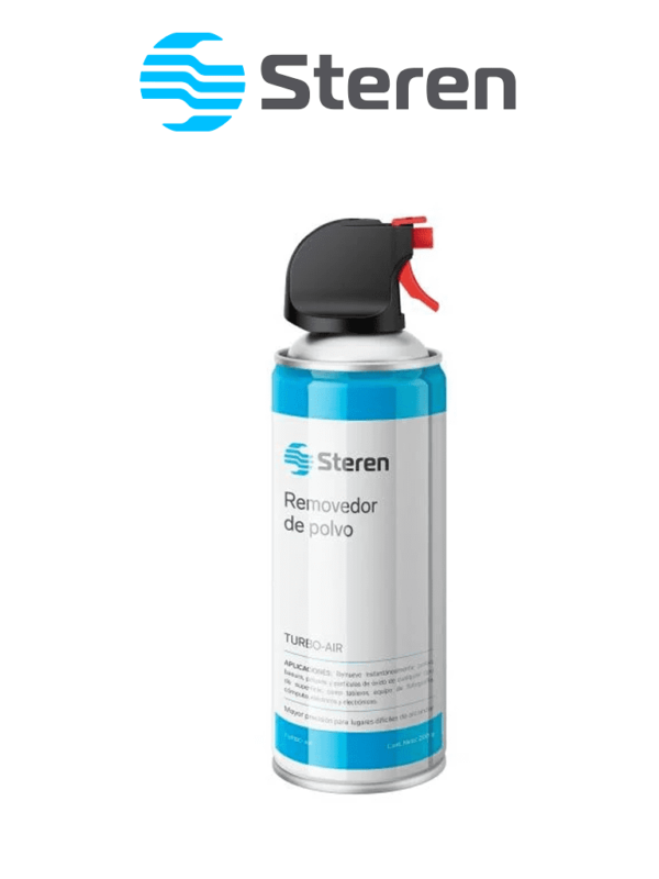 STEREN TURBOAIR - Bote de aire comprimido de 200g, ideal para mantenimiento y eliminación de polvo en DVRs, NVRs, fuentes con distribuidor, y más. No es agresivo al medio ambiente e incluye un popote aplicador.