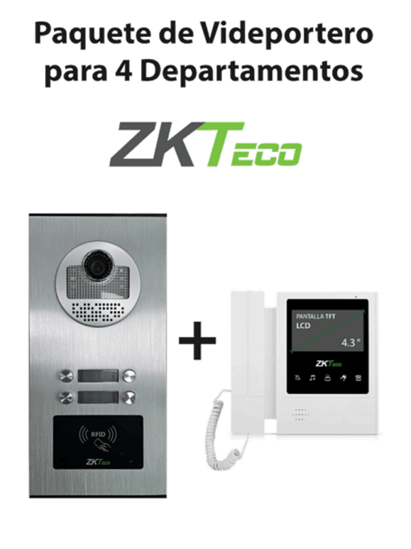 ZKTeco VE04A01PAQ4P - Paquete de Videoportero para 4 Departamentos VE04A01 con 1 Monitor VDPIB4 de 4.3 pulgadas