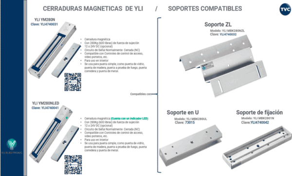 YLI YM280NLED - Cerradura Magnética con LED / Fuerza de Sujeción 280Kg /600Lb / Voltaje Dual 12v/24 VDC / Puertas de madera, vidrio, metálica #YL1 - Image 3