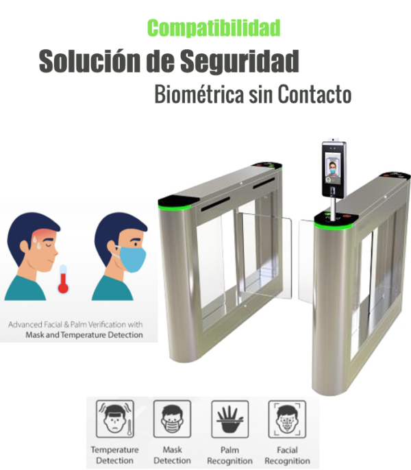 ZKTECO SBTL300 -Barrera Peatonal Tipo Swing Bidirecc. /2 Chasis Acero SUS304/ Aleta Acrílico/ 110V/ Exterior Protegido/ 30 Personas x Min/ 2 mil. Ciclos/ Carril 75 cm/ Infrarrojos/ No cuenta con Lectores y Panel/ (AÑADE CARRILES CON SBTL320) #spf - Image 2