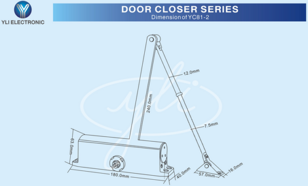 YLI YC812 - Brazo cierra puerta automático / Para puertas de 65 kg / Compatible con puertas de madera, vidrio, metal / Velocidad ajustable de cierre / Instalación izquierda o derecha - Image 6