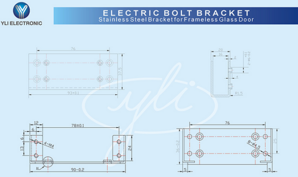 YLI BBK600 - Soporte especial para cerraduras de perno modelo YB300 para Instalación en puertas de vidrio / Aluminio - Image 5