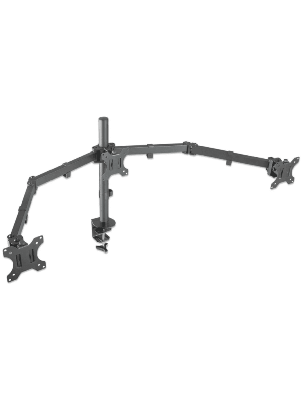 MANHATTAN 461658 Soporte para monitor, de escritorio, movimiento articulado, 3 pantallas planas de 13" a 27" máximo 7 kg cada una Soporta tres monitores LCD de hasta 27", uno montado al centro y dos en los brazos de doble articulación - Image 2