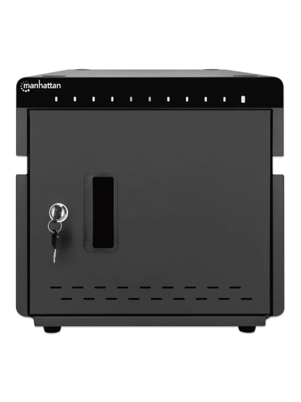 MANHATTAN - 715942 - Gabinete profesional carga 10 puertos USB-C - 180 W / 10 puertos, bahías teléfonos y tabletas, 180 W en total, hasta 18 W por puerto, cerradura, protección sobretensiones, ventilación integrada, carcasa metálica, negro #PROMOABRIL
