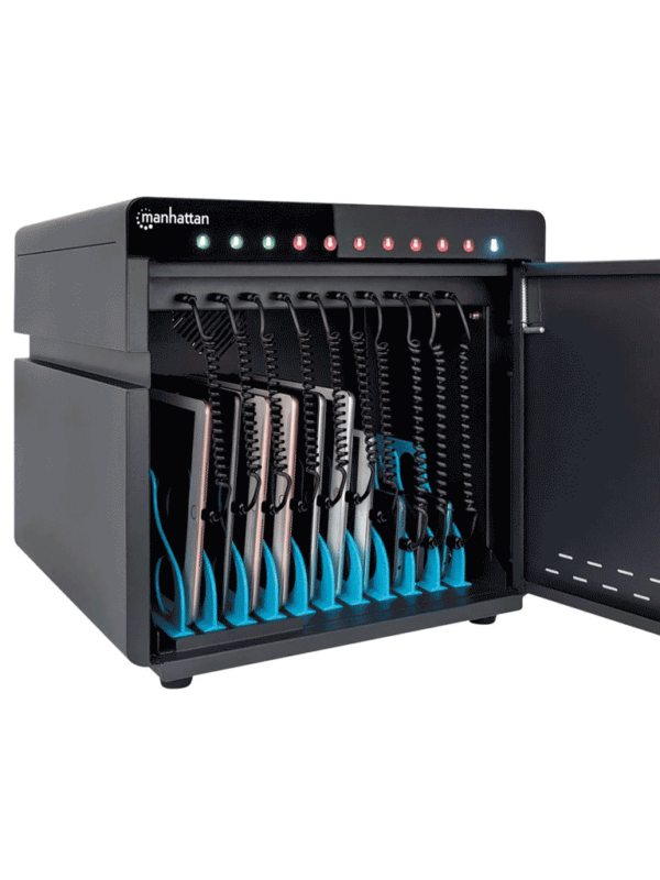 MANHATTAN - 715942 - Gabinete profesional carga 10 puertos USB-C - 180 W / 10 puertos, bahías teléfonos y tabletas, 180 W en total, hasta 18 W por puerto, cerradura, protección sobretensiones, ventilación integrada, carcasa metálica, negro #PROMOABRIL - Image 5