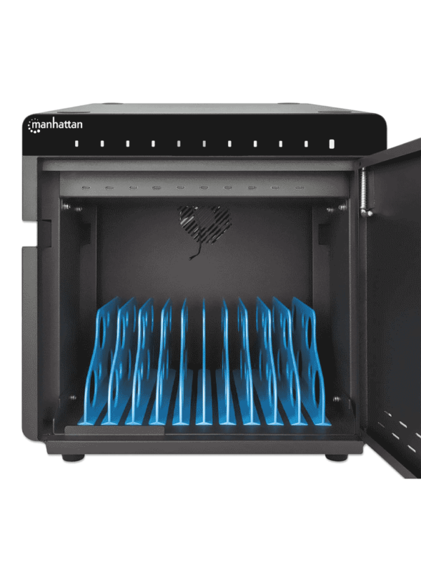 MANHATTAN - 715942 - Gabinete profesional carga 10 puertos USB-C - 180 W / 10 puertos, bahías teléfonos y tabletas, 180 W en total, hasta 18 W por puerto, cerradura, protección sobretensiones, ventilación integrada, carcasa metálica, negro #PROMOABRIL - Image 6