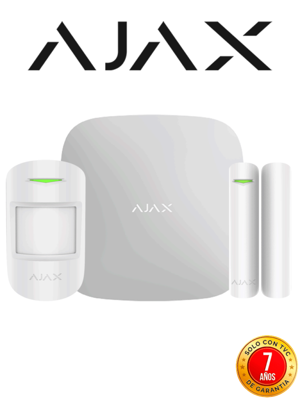 AJAX KIT STARTER - Panel de alarma Hub2Plus conexión Ethernet / WiFi / LTE APP “AJAX PRO” iOS y Android , 1 sensor de movimiento y 1 detector de puerta o ventana con entrada auxiliar en color blanco #jul