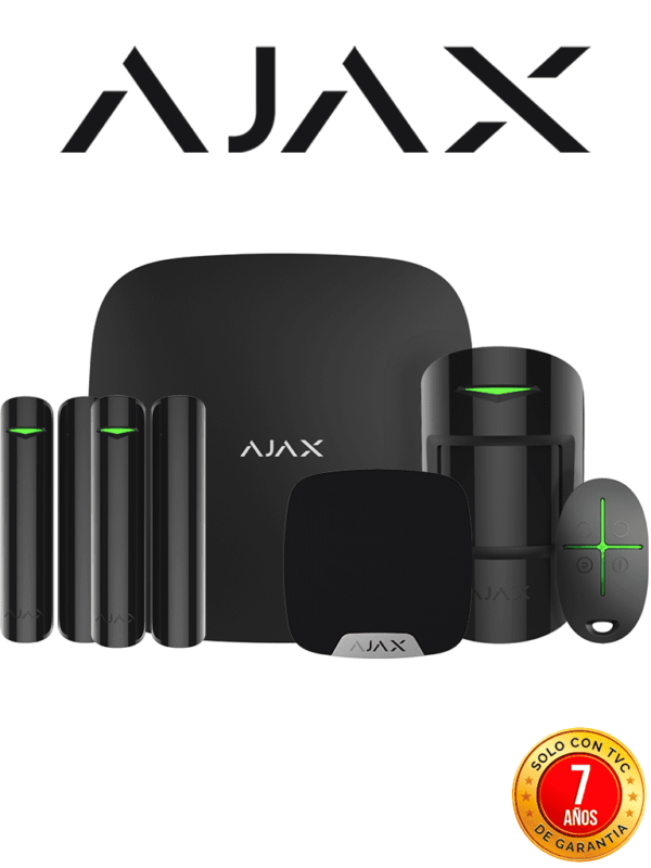 AJAX KIT RESIDENCIAL B- Panel de alarma Hub2Plus conexión Ethernet / WiFi / LTE, APP “AJAX PRO” iOS y Android , 1 sensor de movimiento, 2 detectores para puerta o ventana, 1 control remoto y una sirena interior inalámbrica Color Negro. #RESIDENCIAL