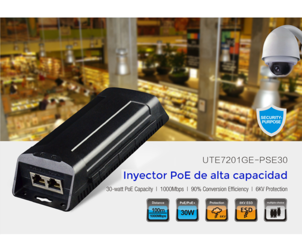 UTEPO UTP7201GEPSE30 - Inyector PoE Plus, 30W, AF/AT, Gigabit Ethernet - Image 3