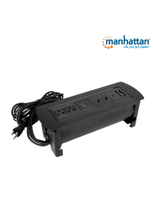 MANHATTAN 164856 - Caja de Conexiones para Escritorio de Apertura Giratoria/ 2 Puertos RJ45/ 1 Puerto HDMI con Conexión de Paso/ 2 Contactos Eléctricos/ 2 puertos USB-A con LED y 1 salida de hasta 2.1A / 5 VDC/ 1 Puerto VGA/ - Image 5