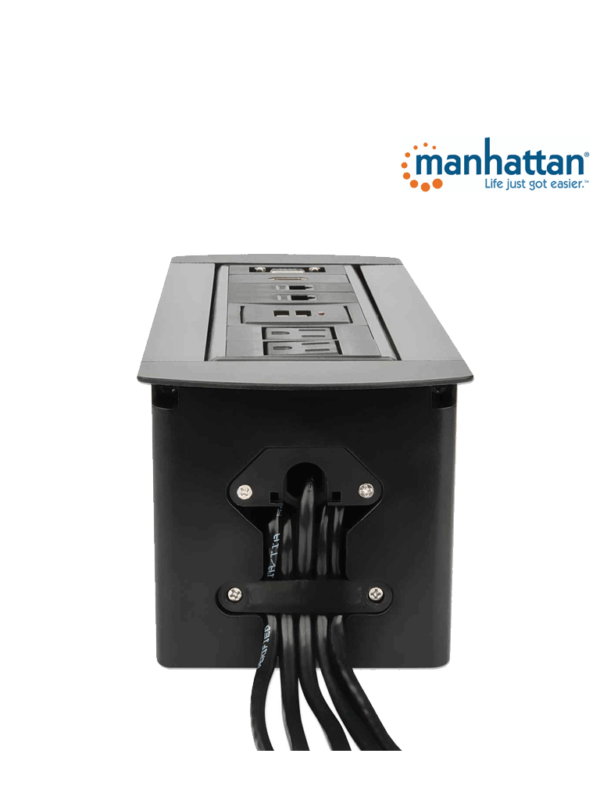 MANHATTAN 164856 - Caja de Conexiones para Escritorio de Apertura Giratoria/ 2 Puertos RJ45/ 1 Puerto HDMI con Conexión de Paso/ 2 Contactos Eléctricos/ 2 puertos USB-A con LED y 1 salida de hasta 2.1A / 5 VDC/ 1 Puerto VGA/ - Image 3