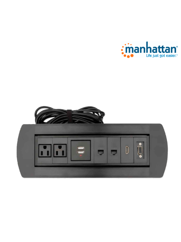 MANHATTAN 164856 - Caja de Conexiones para Escritorio de Apertura Giratoria/ 2 Puertos RJ45/ 1 Puerto HDMI con Conexión de Paso/ 2 Contactos Eléctricos/ 2 puertos USB-A con LED y 1 salida de hasta 2.1A / 5 VDC/ 1 Puerto VGA/ - Image 4