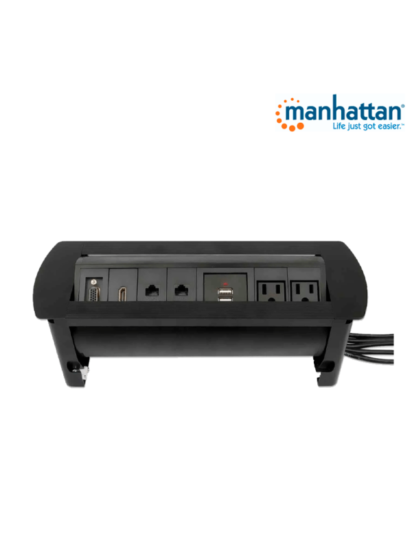 MANHATTAN 164856 - Caja de Conexiones para Escritorio de Apertura Giratoria/ 2 Puertos RJ45/ 1 Puerto HDMI con Conexión de Paso/ 2 Contactos Eléctricos/ 2 puertos USB-A con LED y 1 salida de hasta 2.1A / 5 VDC/ 1 Puerto VGA/ - Image 2