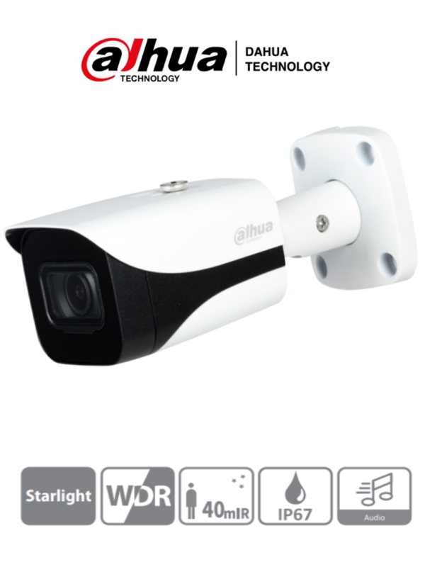 DAHUA HAC-HFW2501E-A-28 - Camara Bullet de 5 MP/ Starlight/ Lente de 2.8mm/ IR de 40 Mts/ WDR Real/ Micrófono Integrado / #Starlight