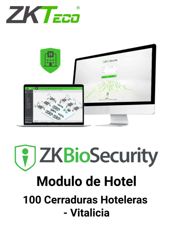ZKTECO ZKBSHOTELP100 - Licencia para Modulo de Hoteleria Biosecurity Capacidad 100 Cerraduras Hoteleras