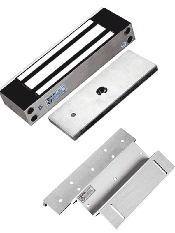 YLI YM500NWPACK - Paquete de Cerradura Magnética para exterior YM500NW y Soporte de Fijación tipo ZL / Fuerza de Sujeción 500kg (1200LB) / Para puertas de madera, vidrio y metálicas / IP68
