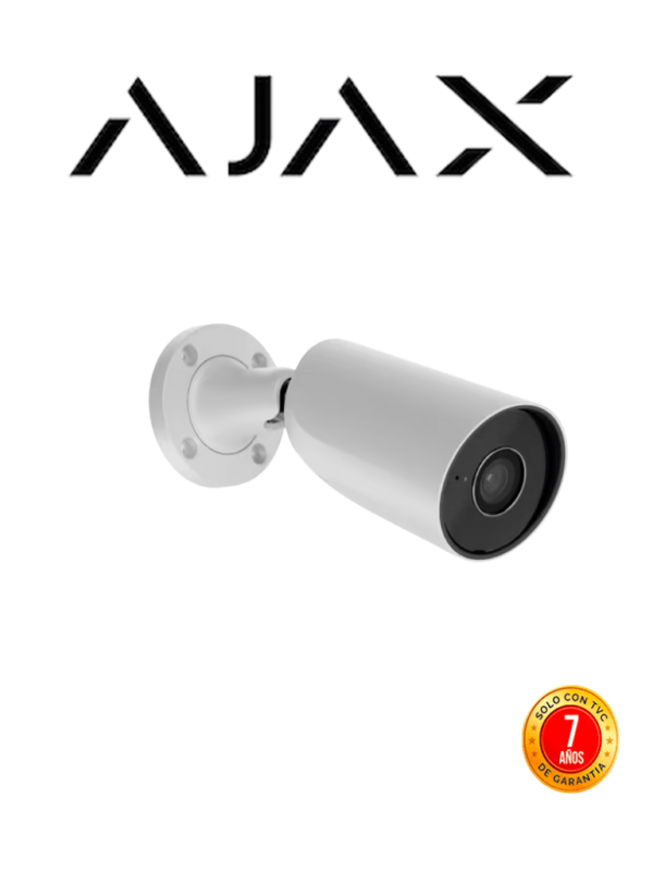Ajax BulletCam (8 Mp/2.8 mm) - Camara IP Bullet 8 Megapixeles con IA y Micrófono/ H.265/ 20 Fps/ Lente de 2.8mm/ Angulo de 100°-110°/ IR DE 35 Mts/ IP65/ PoE/ WDR/HDR. Color Blanco