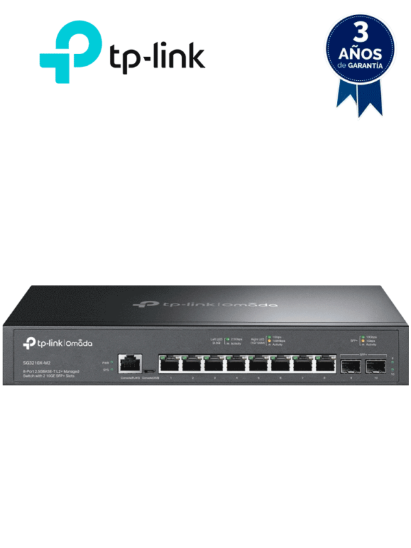 TP-LINK SG3210X-M2 - Switch administable L2 OMADA, con 8 puertos RJ45 de 2.5GbE , 2 puertos SFP+ 10G , Gestión en la nube con OMADA , DHCP Snooping, 802.1X, Autenticación Radius , ACL , QoS L2/L3/L4 y IGMP Snooping.