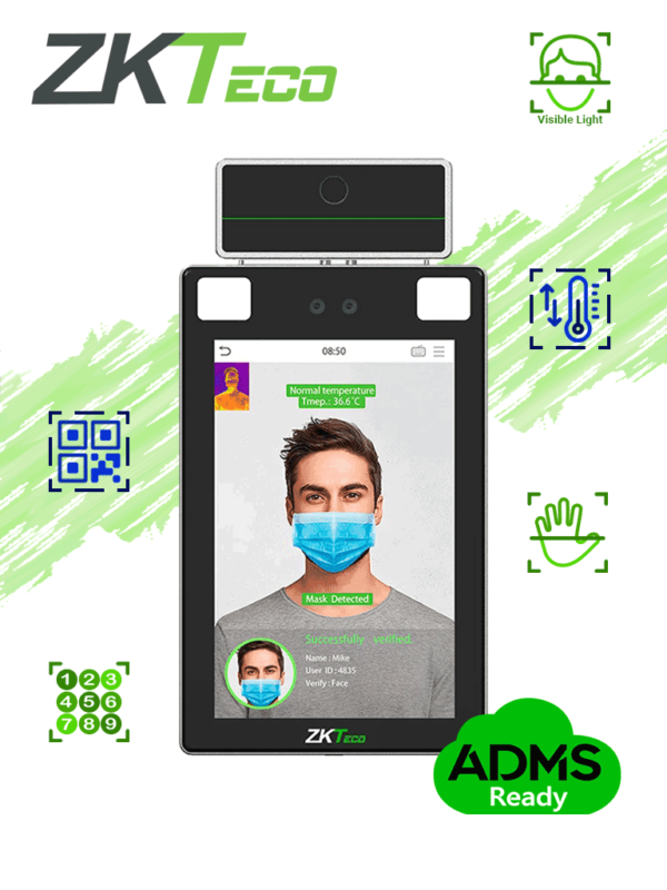 ZKTECO PROFACE X TI - Terminal de Control de Acceso y Asistencia Facial y Palma con Medición de Temperatura y Detección de Cubrebocas/ Lectura de QR / 30000 Rostros/ Serie Visible Light