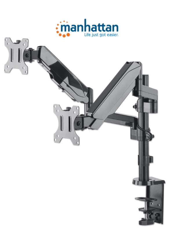 MANHATTAN 461597 Soporte universal para dos monitores, con pistón a gas Dos brazos articulados con pistón a gas, que soporta una televisión de 17" a 32" o un monitor de hasta 8 kg (17.64 lbs.) #MCI1