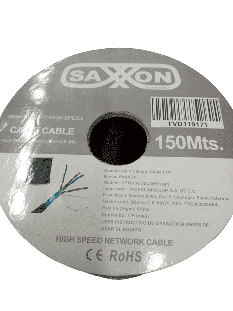 SAXXON OFTPCAT5ECOPE150N - Bobina de Cable FTP Cat5e 100% Cobre/ 150 Metros/ Blindado/ Color Negro/ Uso Exterior/ Ideal para Cableado de Redes de Datos y Video/ Cert ISO9001/ UL / RoSH/ - Image 4